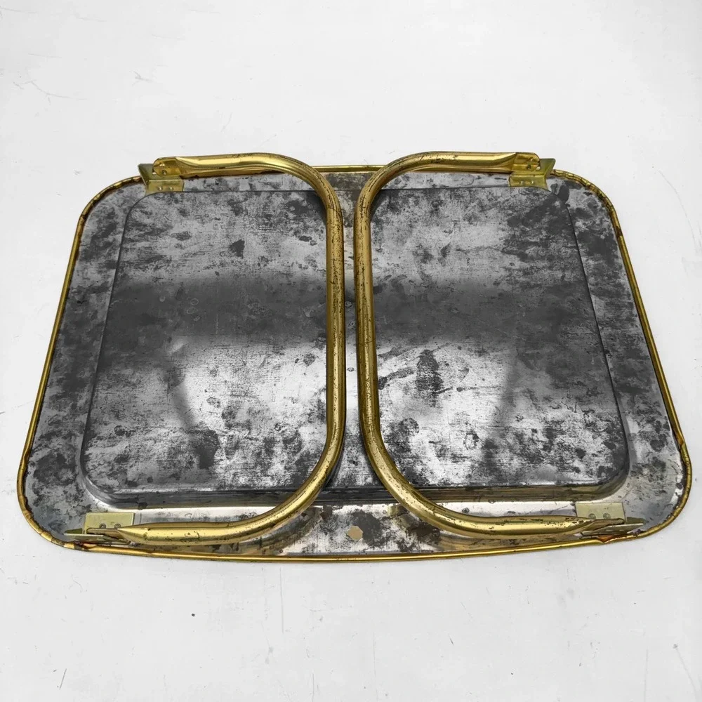 VTG Mid Century Metal TV Tray Gold Metallic With Fold Out Legs